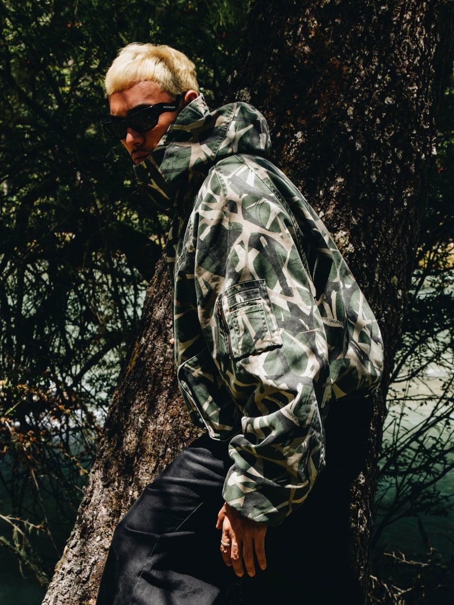 CAMOUFLAGE RAGLAN BOMBER JACKET