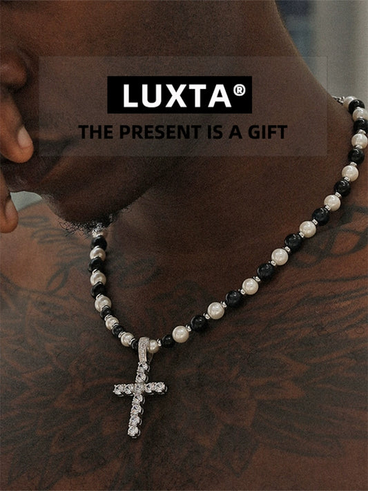 PEARL STONE ICED CROSS NECKRACE