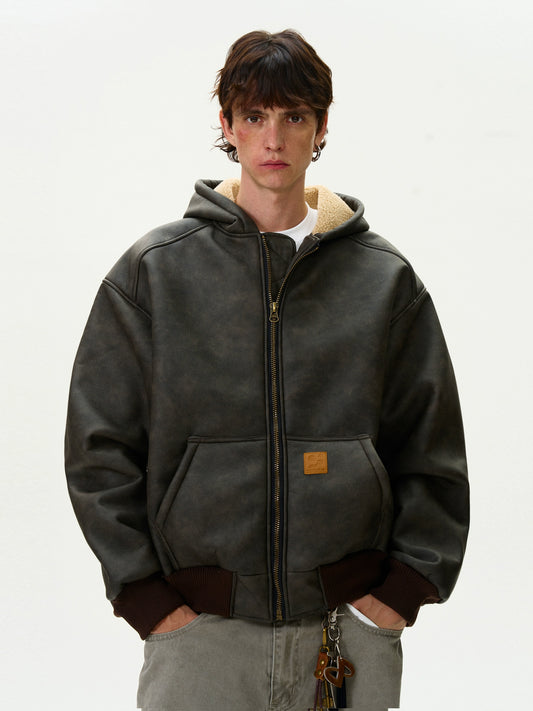 HEAVY DISTRESSED HOODED ACTIVE JACKET