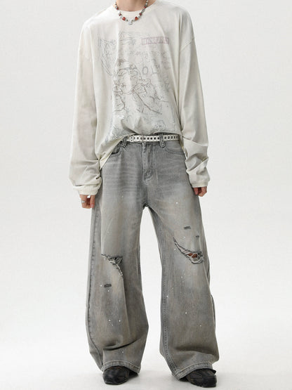 PAINT DAMAGE WASHED BAGGY DENIM