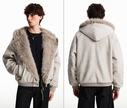 REVERSIBLE FAUX FUR HOODED JACKET