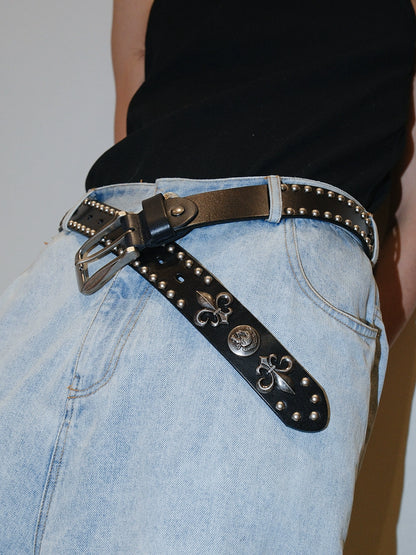 FLEUR STUDDED LEATHER DROP BELT