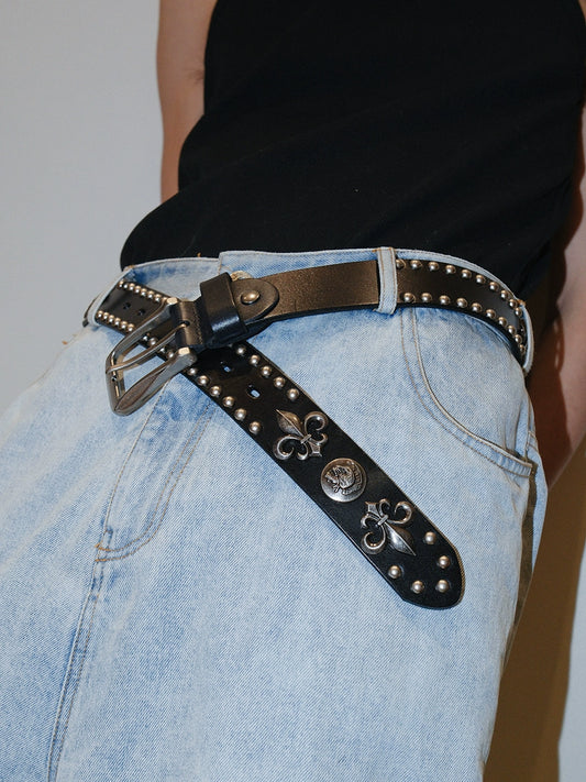 FLEUR STUDDED LEATHER DROP BELT