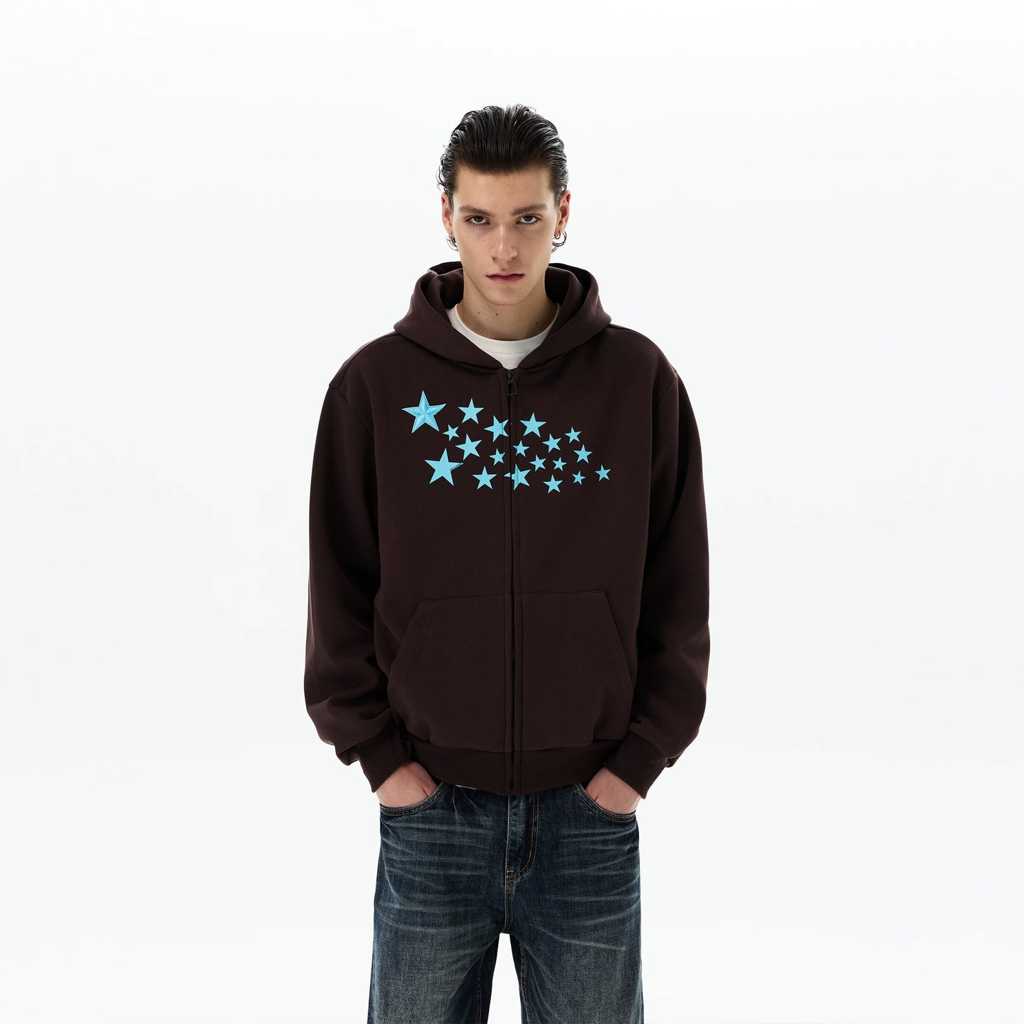 BOLD STAR DESIGN ZIP-UP HOODIE