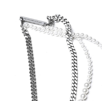PEARL CROSS DOUBLE CHAIN NECKLACE