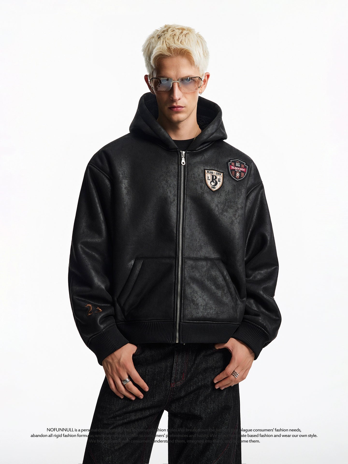 PU LEATHER PATCH MOTER CYCLE JACKET