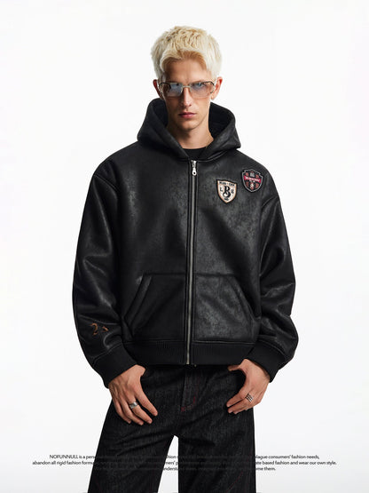 PU LEATHER PATCH MOTER CYCLE JACKET