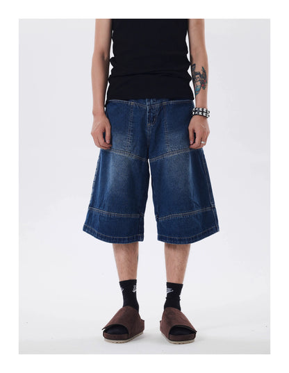 BACKPRINT WASHED DITRESSED DENIM SHORTS