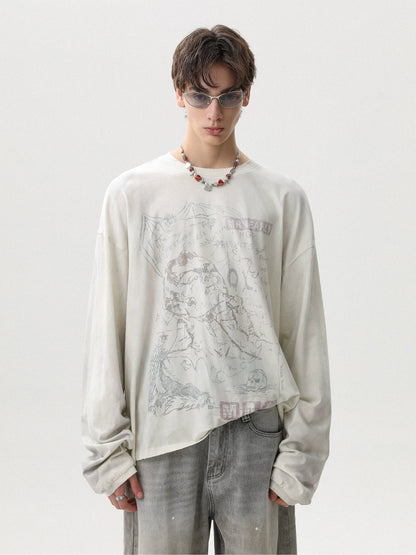 AMERICAN VINTAGE STAINED COTTON LONG-SLEEVE T-SHIRT
