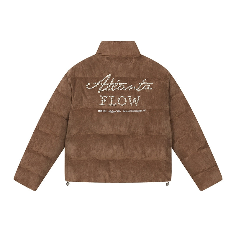 PEARL EMBROIDERED SUEDE PUFFER JACKET