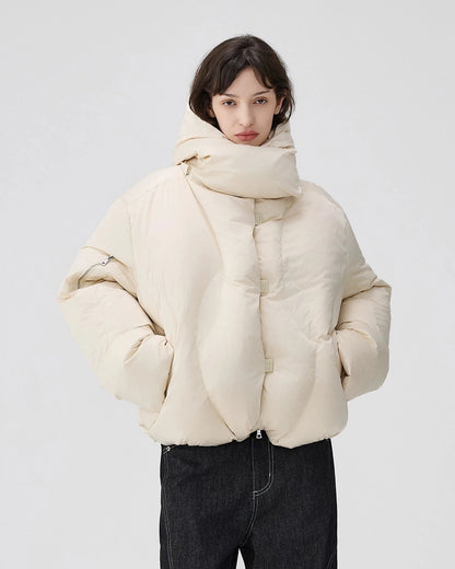 SCARF COLLAR CROPPED PUFFER JACKET