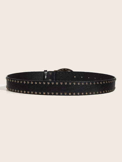 OVAL CROSS EMBOSSED BUCKLE STUD BELT