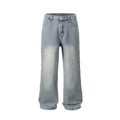 SIDE RHINESTONE DENIM PANTS