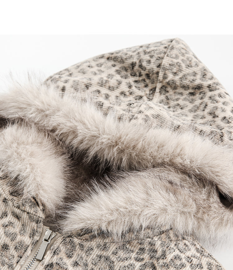 LEOPARD FUR HOODED JACKET