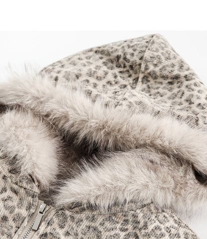 LEOPARD FUR HOODED JACKET