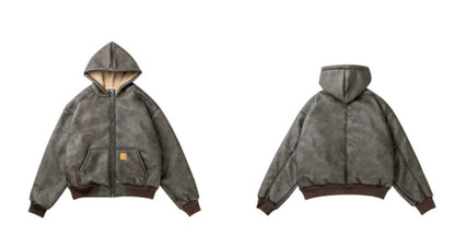 HEAVY DISTRESSED HOODED ACTIVE JACKET