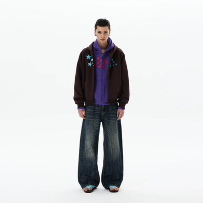 BOLD STAR DESIGN ZIP-UP HOODIE