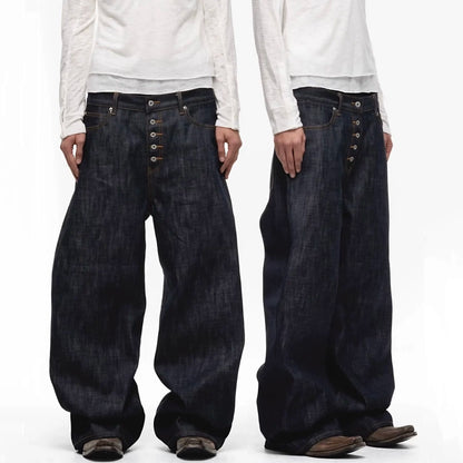 BUTTON FLY BAGGY DENIM PANTS