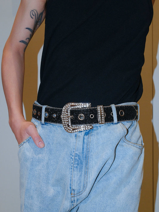 BLACK GLITTER RHINESTONE BELT