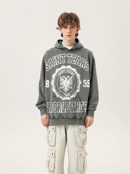 WASHED DISTRESSED GRAPHIC HOODIE