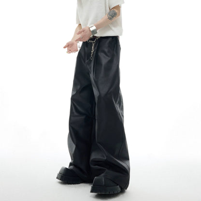 BAGGY BLACK LEATHER WIDE LEG PANTS