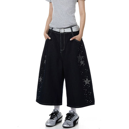 STAR STUDDED WIDE DENIM PANTS
