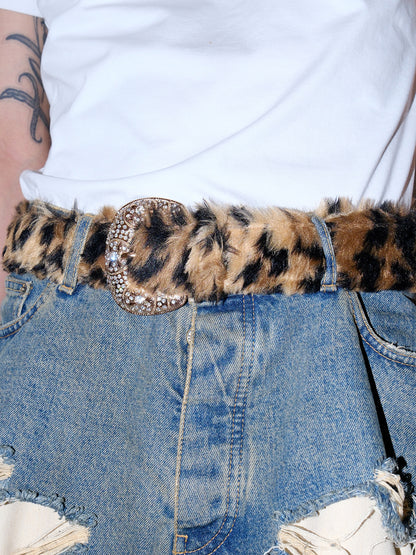 FAUX FUR LEOPARD WESTERN BELT