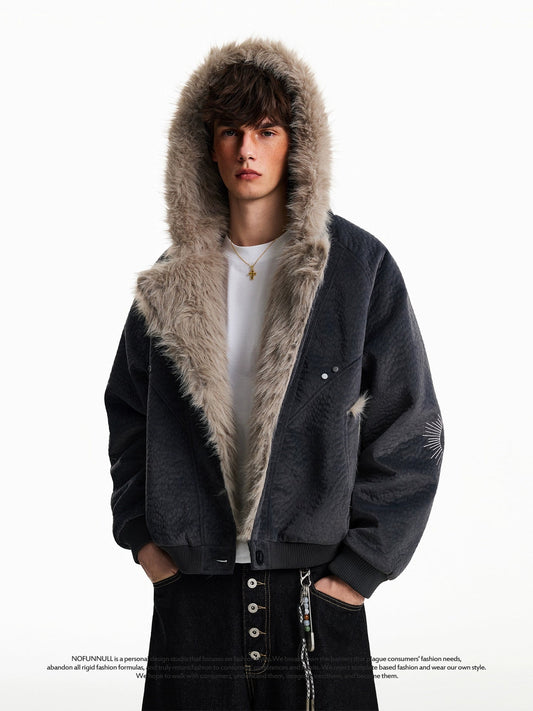 REVERSIBLE FAUX FUR HOODED JACKET