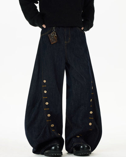 SIDE BUTTON WIDE DENIM
