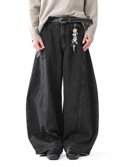 WASHED FRONT TUCK BAGGY DENIM