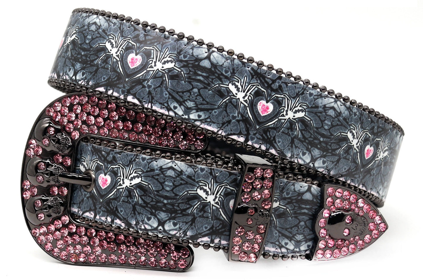 PINK RHINESTONE SPIDER HEART BELT