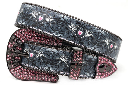 PINK RHINESTONE SPIDER HEART BELT