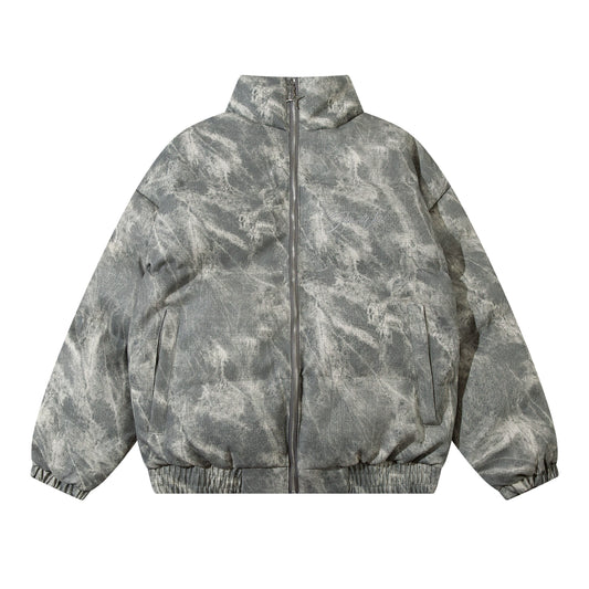 CAMOUFLAGE PU LEATHER PUFFER JACKET