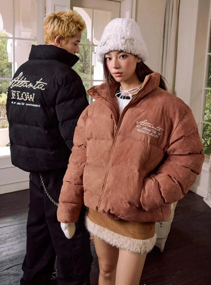 PEARL EMBROIDERED SUEDE PUFFER JACKET