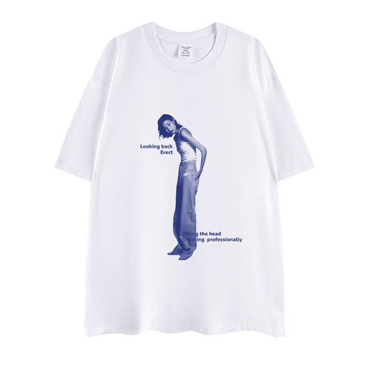 BLUE MONOTONE MODEL PRINT T-SHIRTS