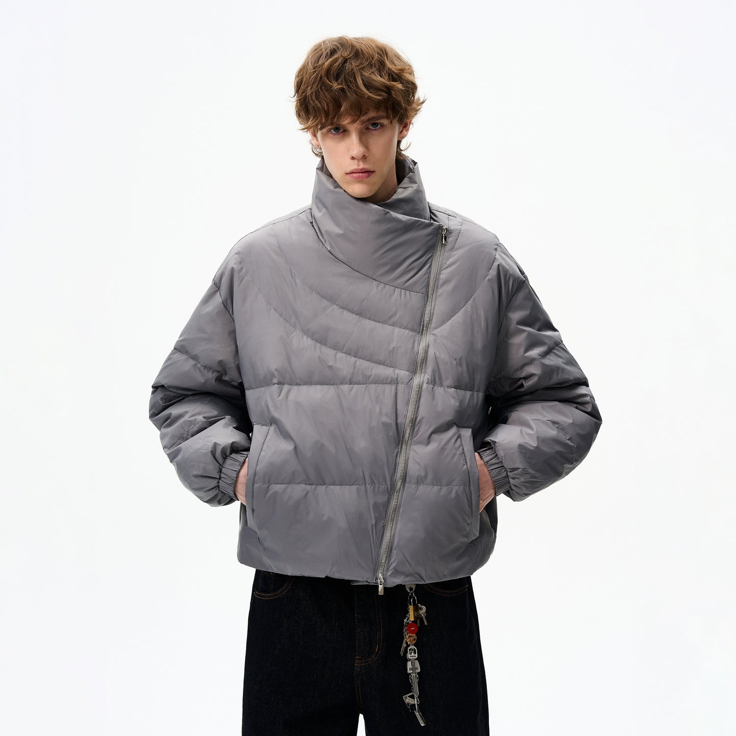 CURVED ZIP PUFFER JACKET