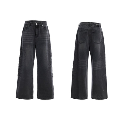 WASHED GRAPHIC RHINESTONE DENIM PANTS