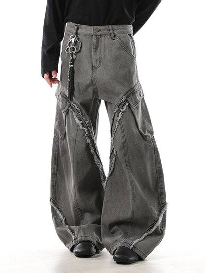 FLARE FRAYED EDGE BAGGY DENIM
