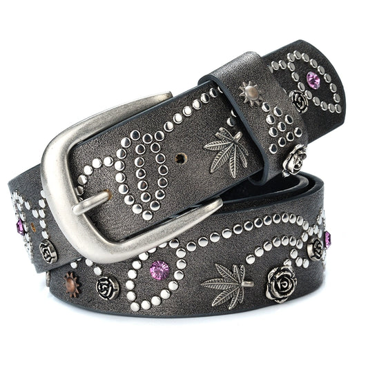STUDDED PAISLEY FLOWER GEMSTONE BELT