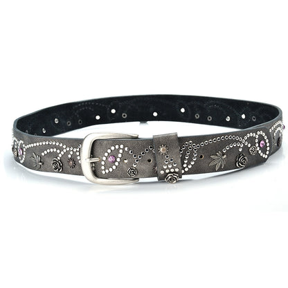 STUDDED PAISLEY FLOWER GEMSTONE BELT