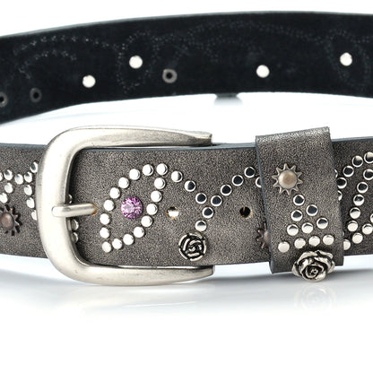 STUDDED PAISLEY FLOWER GEMSTONE BELT