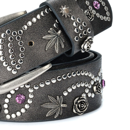 STUDDED PAISLEY FLOWER GEMSTONE BELT