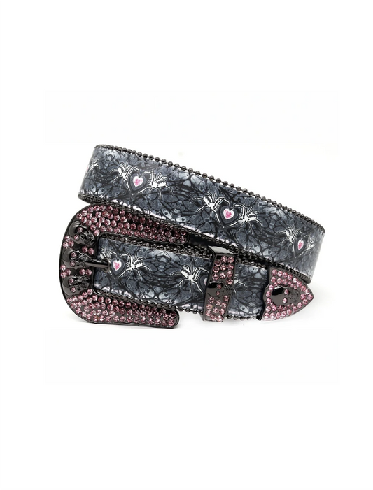 PINK RHINESTONE SPIDER HEART BELT