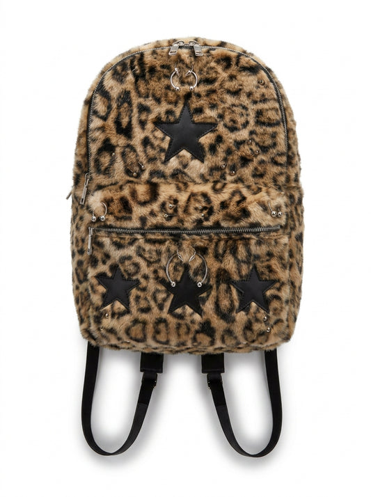 Leopard Fur Studded Star Backpack